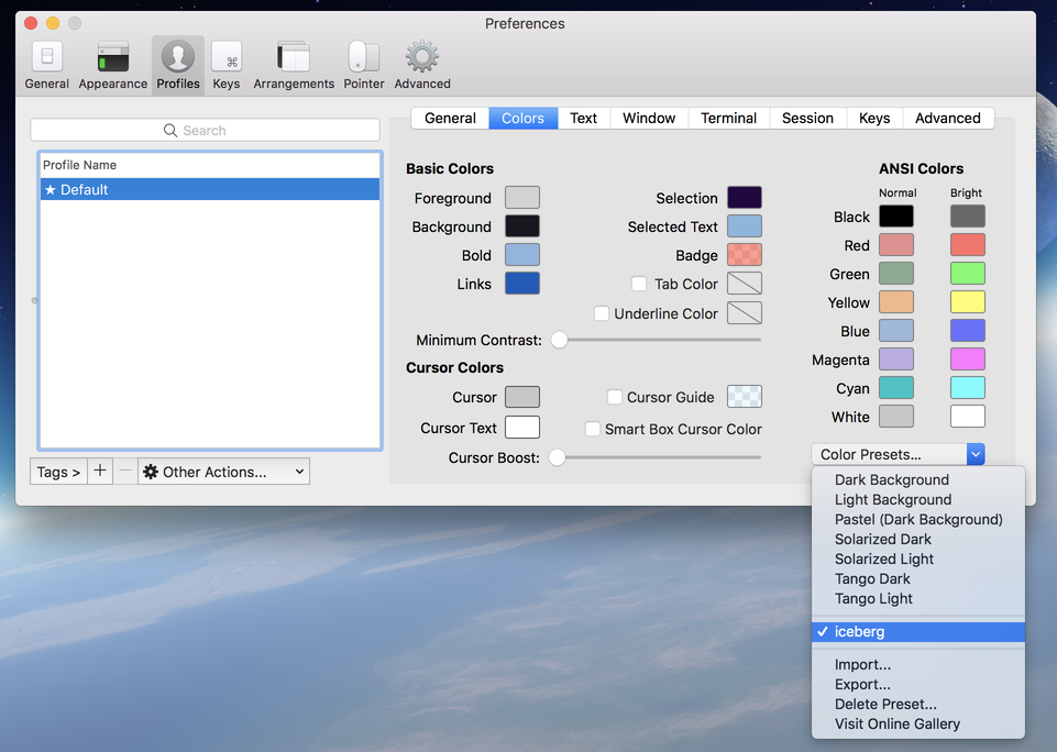 iTerm2 Iceberg setting